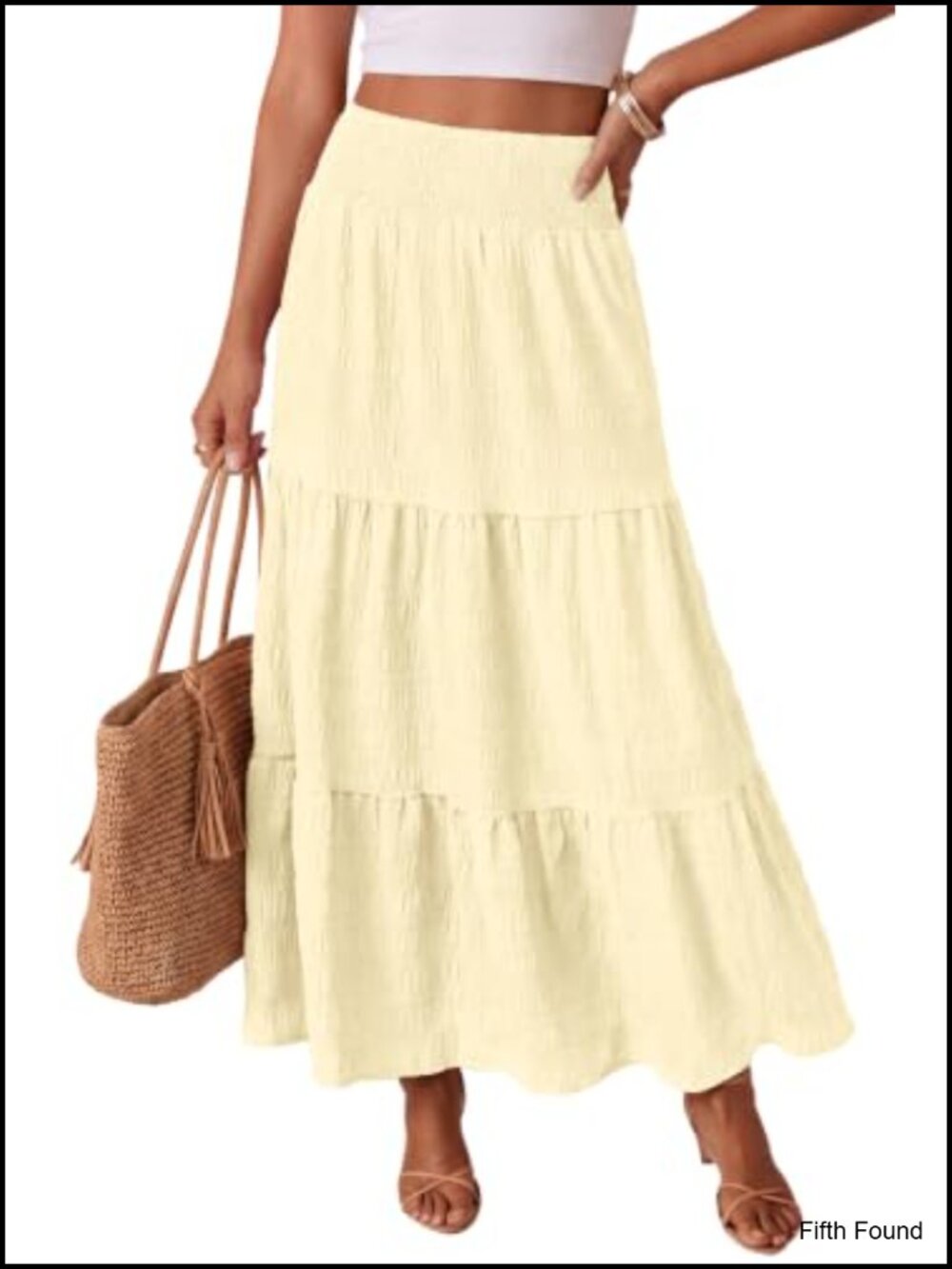 Boho Maxi Skirt 2026 Smocked Tiered A Line Flowy Beach with Pockets